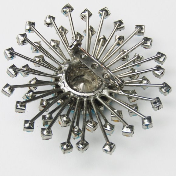 Vintage Rhinestone Brooch Blue Turquoise Starburst Retro Mid-Century Atomic - Picture 3 of 3